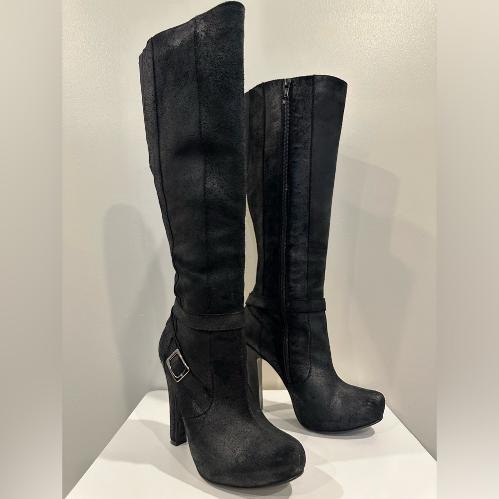 Black Leather Andrea High Heel Boots